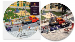 Die Vinyl "Bildschirmblick" mit der A-Seite, die das heutige Leben mit dem Smartphone zeigt, und die B-Seite, das Leben früher.